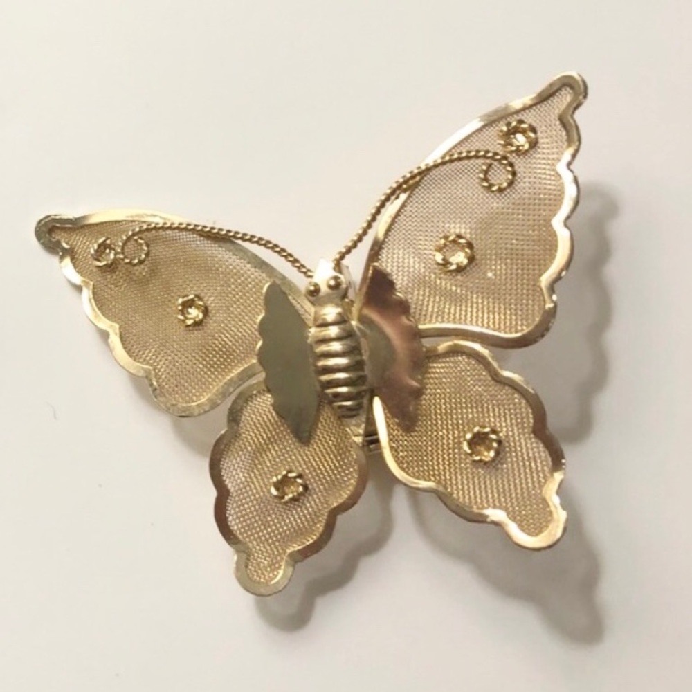 butterfly gold brooch mesh wings pin vintage